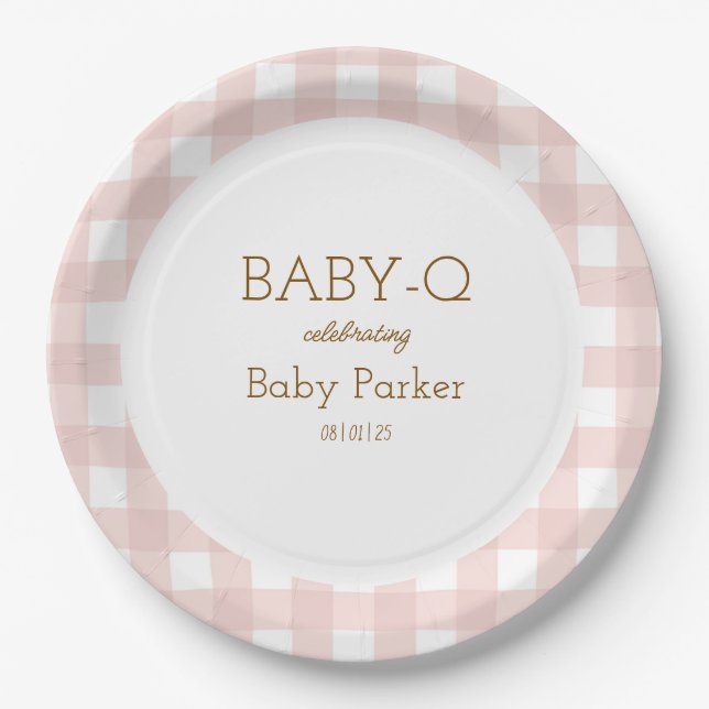 Plato De Papel Pink Gingham Baby-Q Circular Plate 2 (Anverso)