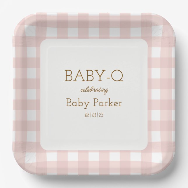 Plato De Papel Pink Gingham Baby-Q Square Plate 2 (Anverso)