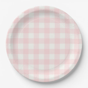 Plato De Papel Pink Gingham Baby Shower