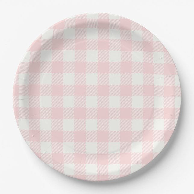 Plato De Papel Pink Gingham Baby Shower (Anverso)