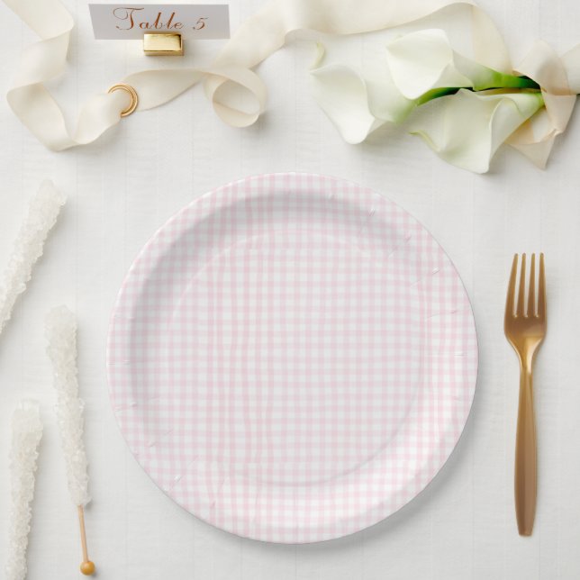 Plato De Papel Pink Gingham Baby Shower (Boda)