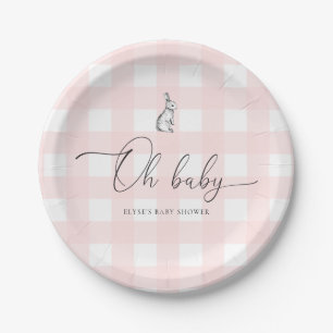 Plato De Papel Pink Gingham Bunny Rabbit Baby Shower