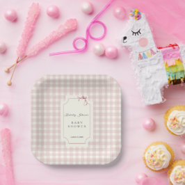 Plato De Papel Pink Gingham con Bow Baby Shower