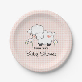 Plato De Papel Pink Gingham Lamb Baby Shower