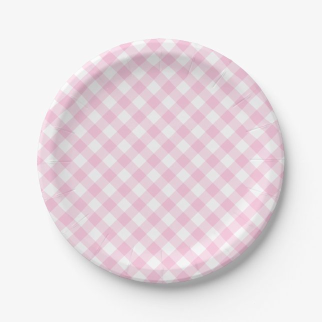 Plato De Papel Pink Gingham Plaid (Anverso)