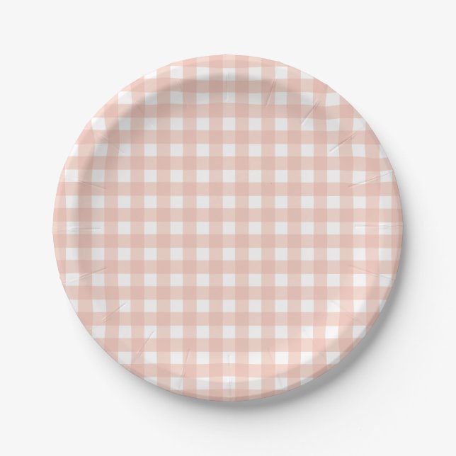 Plato De Papel Pink Gingham Plaid Chica Cumpleaños (Anverso)