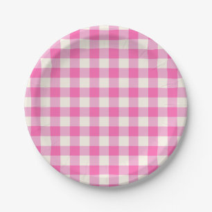 Plato De Papel Pink Gingham Plaid Cottagecore
