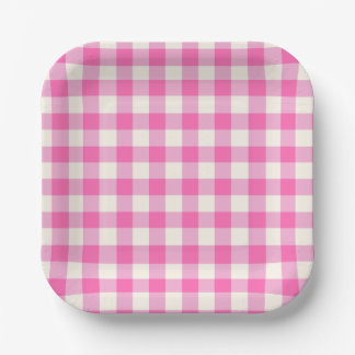 Plato De Papel Pink Gingham Plaid Cottagecore
