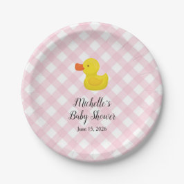 Plato De Papel Pink Gingham Rubber Duckie Baby Shower Paper Plate