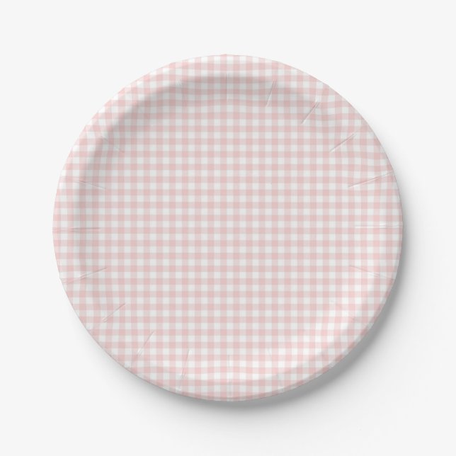 Plato De Papel Pink Gingham Spring Birthday Party (Anverso)