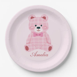 Plato De Papel Pink Gingham Teddy