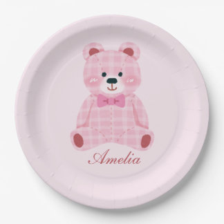 Plato De Papel Pink Gingham Teddy