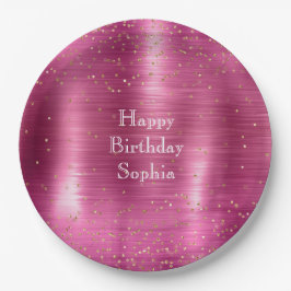 Plato De Papel Pink Glam Gold Sparkle Confetti Cumpleaños