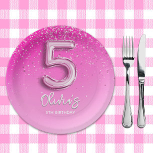 Plato De Papel "Pink Glitter 5th Birthday Party –Fabulous at Five