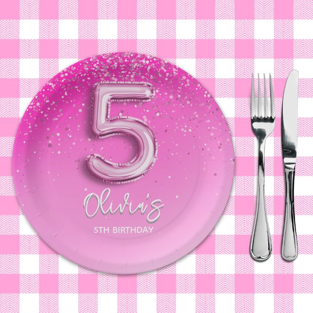 Plato De Papel "Pink Glitter 5th Birthday Party –Fabulous at Five (Subido por el creador)