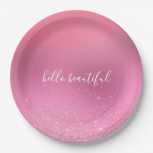 Plato De Papel Pink Glitz