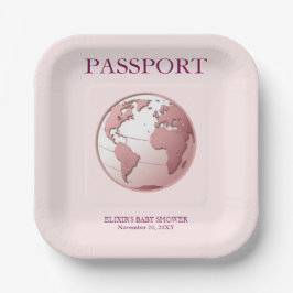 Plato De Papel Pink Globe Passport Travel Baby Shower
