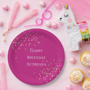 Plato De Papel Pink Gold Sparkle Confetti Cumpleaños