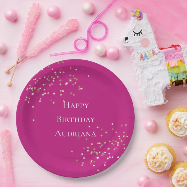 Plato De Papel Pink Gold Sparkle Confetti Cumpleaños (Fiesta)