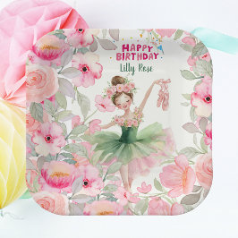 Plato De Papel Pink & Green Custom Ballerina Birthday 