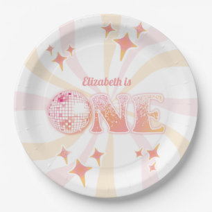 Plato De Papel Pink Groovy Disco Dancing Queen Primer Cumpleaños