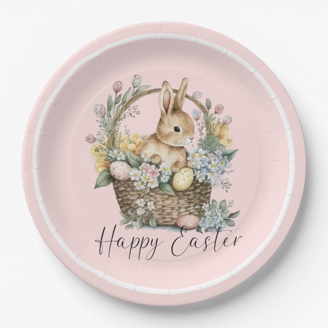 Plato De Papel Pink Happy Easter Bunny (Anverso)