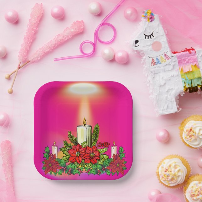 Plato De Papel Pink Holiday Candle Paper Plate (Fiesta)
