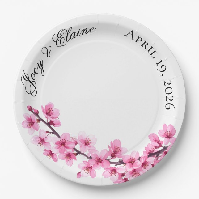 Plato De Papel Pink Japanese Cherry Blossom Paper Plate (Anverso)