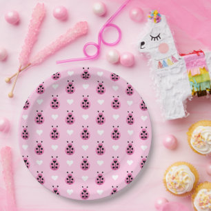 Plato De Papel Pink Ladybugs