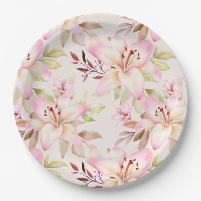 Plato De Papel Pink Lilies (Anverso)