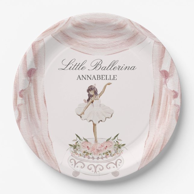 Plato De Papel Pink Little Ballerina Baby Shower o Cumpleaños (Anverso)
