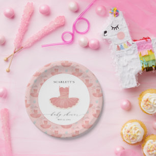 Plato De Papel Pink Little Ballerina Tutu Baby Baby Shower