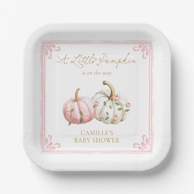 Plato De Papel Pink Little Pumpkin Party Plates (Anverso)