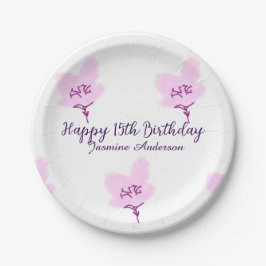 Plato De Papel Pink mauve floral 15th birthday quinceanera name d