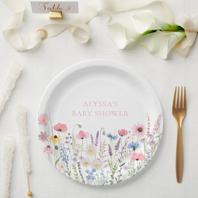 Plato De Papel Pink Meadow Wildflowers Baby Shower (Boda)