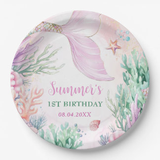 Plato De Papel Pink Mermaid 1st Birthday Oneder The Sea