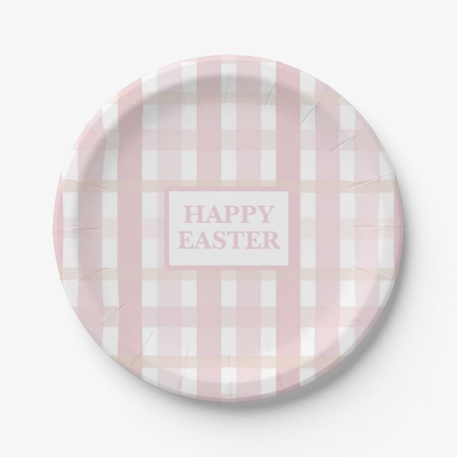 Plato De Papel Pink Mix Plaid (Anverso)