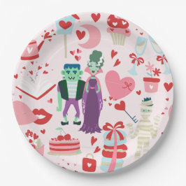 Plato De Papel pink monster valentines bride frankenstein mummy