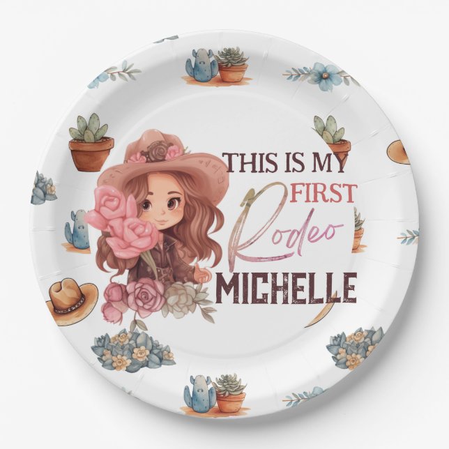 Plato De Papel Pink My first Rodeo Birday Party Paper Plate (Anverso)