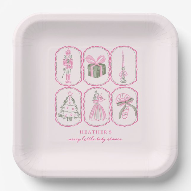 Plato De Papel Pink Nutcracker A Merry Little Baby Shower (Anverso)