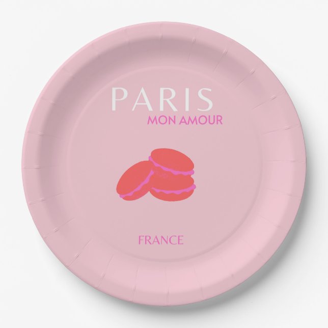 Plato De Papel Pink Paris Travel Art Macarons Preppy (Anverso)