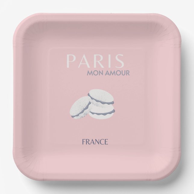Plato De Papel Pink Paris Travel Art Pastel Preppy Macarons (Anverso)
