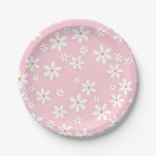 Plato De Papel Pink Pastel Daisies Napkin (Anverso)
