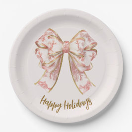 Plato De Papel Pink Pastel Elegant Christmas Bow Paper Plates