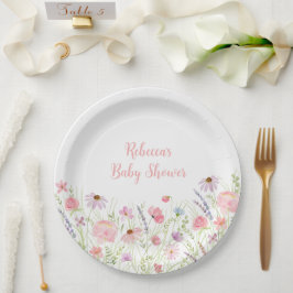 Plato De Papel Pink Pastel Wildflower Baby Shower