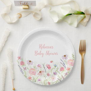 Plato De Papel Pink Pastel Wildflower Baby Shower