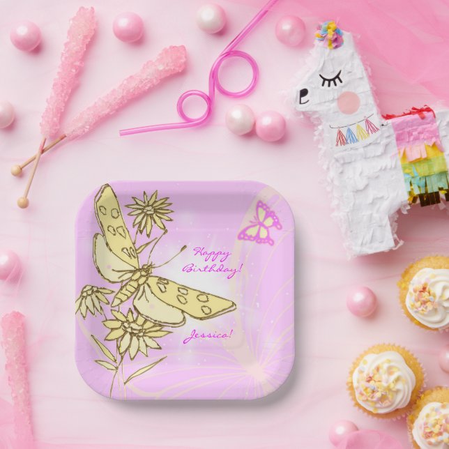 Plato De Papel Pink Peach Butterfly (Fiesta)