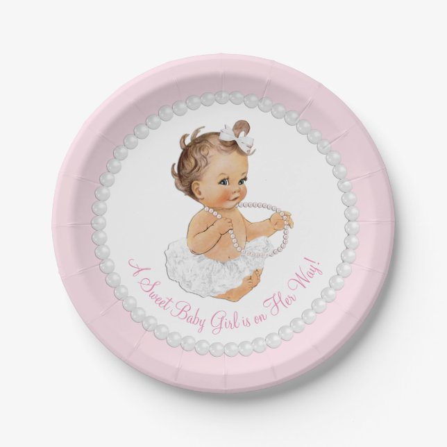 Plato De Papel Pink Pearl Ballerina Baby Shower (Anverso)