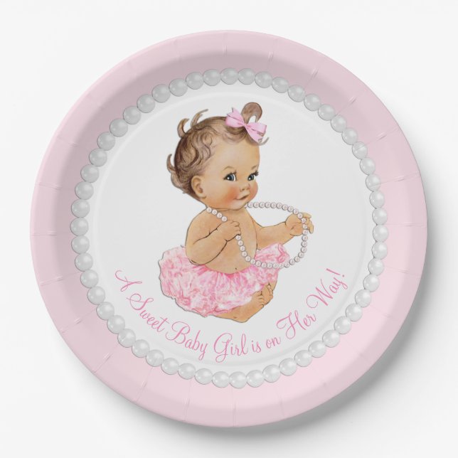 Plato De Papel Pink Pearl Ballerina Tutu Baby Shower (Anverso)