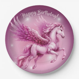 Plato De Papel Pink Pegasus "Feliz cumpleaños"